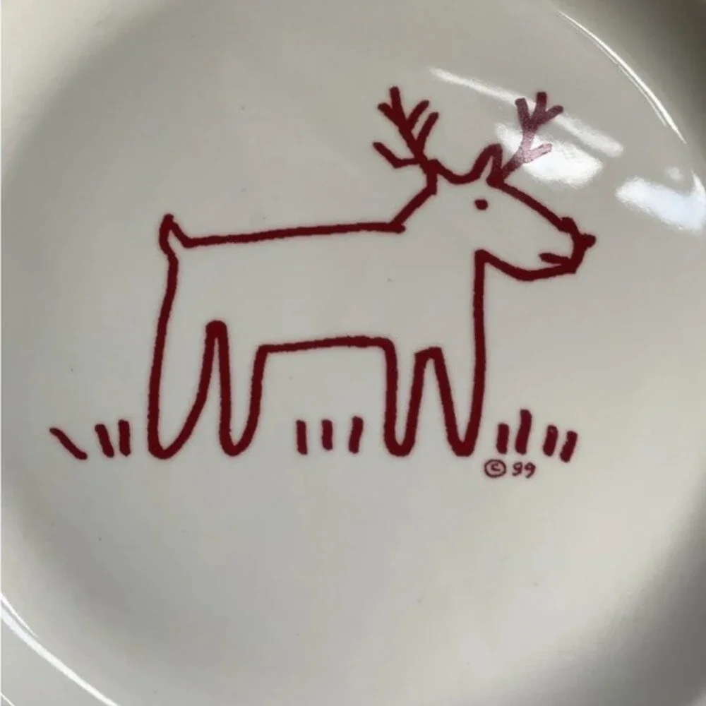 Crate & Barrel Trish Richman At Home Red Reindeer Christmas Platter 12